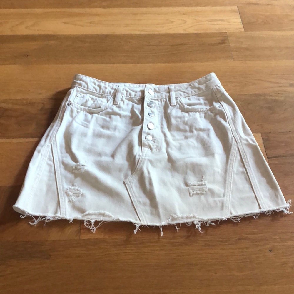 We the free frayed denim mini skirt